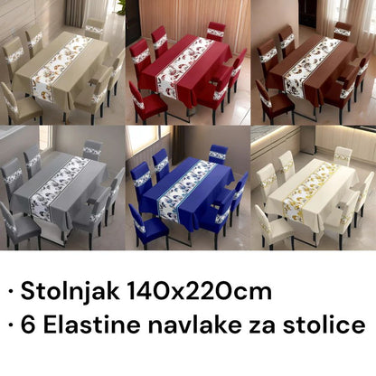 Set stolnjaka i elastična navlaka za stolice - 7 dijelova